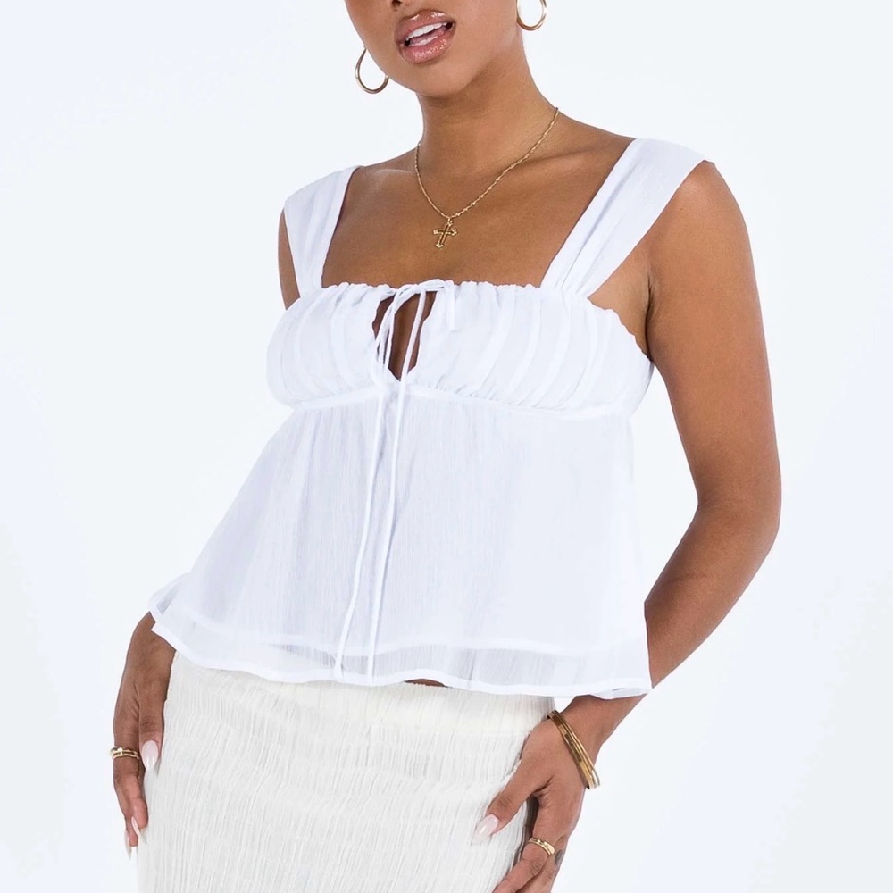 Princess Polly White Ruched Tie-Front Babydoll Camisole